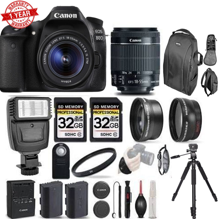 Canon EOS 80D Digital SLR Camera Kit with 18-55mm STM Lens w/ 64GB MC &amp; Additional Accessories