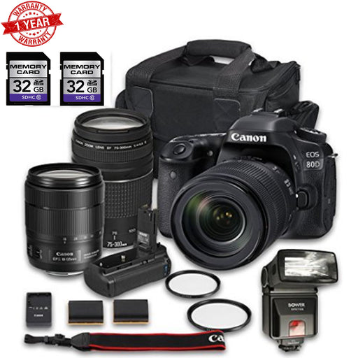 Canon EOS 80D DSLR Camera Bundle with Canon EF-S 18-135mm f/3.5-5.6 IS USM Lens + Canon EF 75-300mm f/4-5.6 III Lens DELUXE BUNDLE
