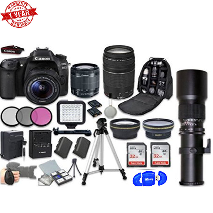 Canon Eos 80D DSLR Camera Bundle w/ EF-S 18-55mm f/3.5-5.6 Is STM Zoom Lens &amp; Canon EF 75-300mm f/4-5.6 III Lens + Bundle Accessory