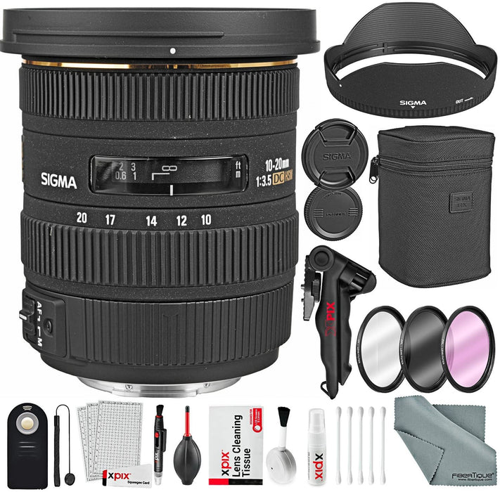 Sigma 10-20mm f/3.5 EX DC HSM Autofocus Zoom Lens For Canon Cameras Bundle w/Remote + Xpix 2-in-1Tripod + Deluxe Xpix Cleaning Kit + More