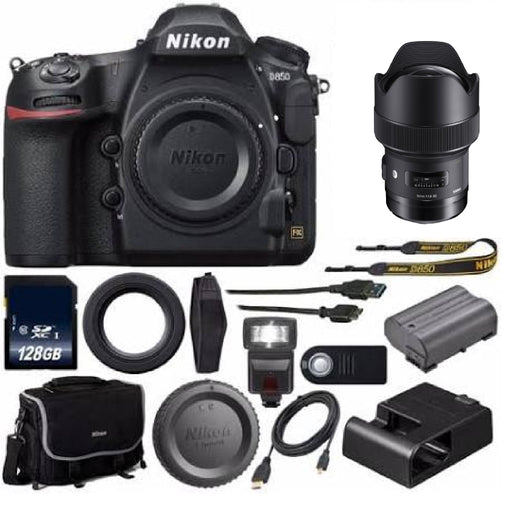 Nikon D850 DSLR Body Only +SIGMA 14mm ART Lens+128GB Memory Card+External Flash+HDMI Cable+Wireless Remote Bundle