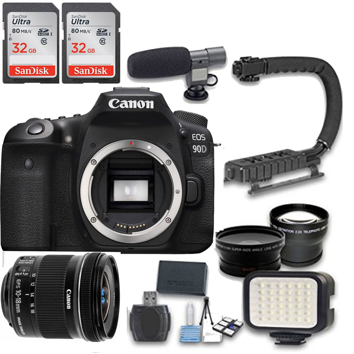 Canon EOS 90D DSLR Camera With EFS 10-18mm and Essential Accessories