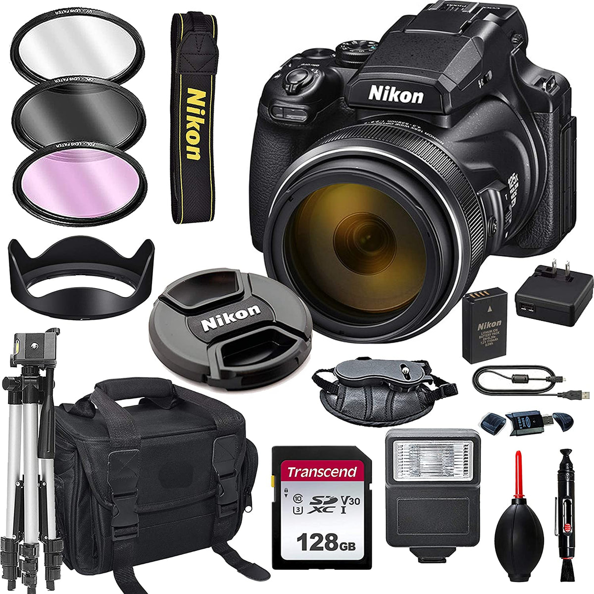 Nikon COOLPIX P1000 16.7 Digital Camera 128GB Card, Tripod, Flash 