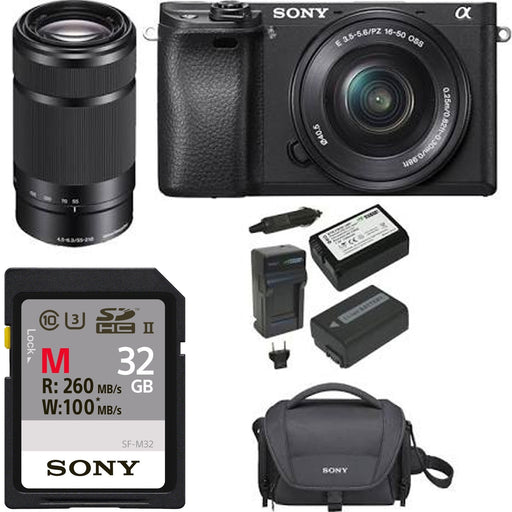 Sony Alpha a6300 Mirrorless w/ 16-50mm Lens &amp; Sony E 55-210mm Sony 32GB Memory Card Starter Kit