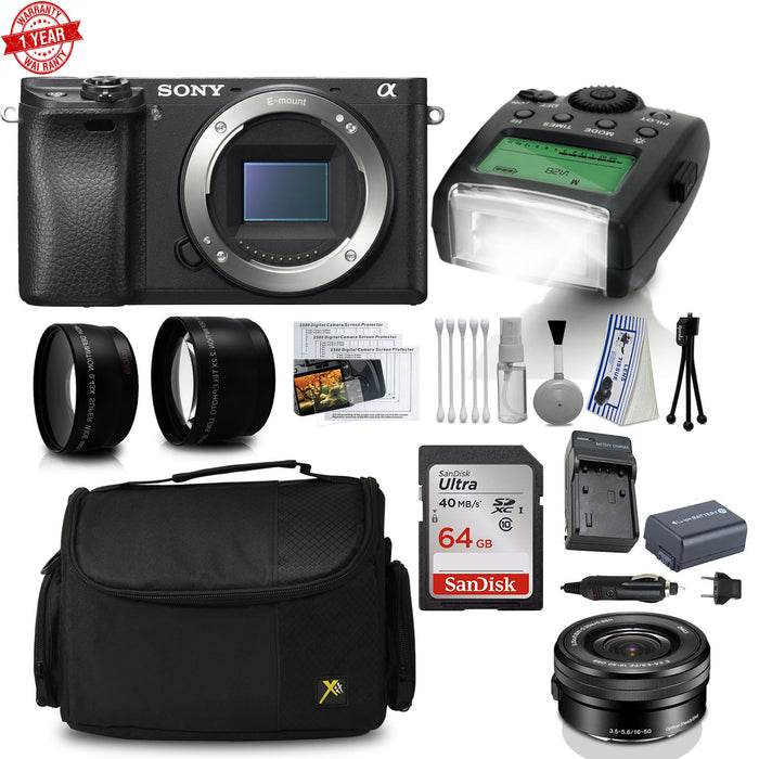 Sony Alpha a6300 Mirrorless Black Camera with 16-50mm &amp; 64GB Additional Accessories Package