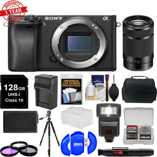 Sony Alpha A6300 4K Wi-Fi Digital Camera Body with 55-210mm Lens | 128GB Card | Case | Flash | Diffuser | Battery/Charger | Filters | Kit