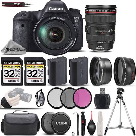 Canon Eos 6D 20.2MP Full Frame Dslr with Canon EF 24-105mm f/3.5-5.6 Is STM Lens +32GB Memory Card + UV Filter + Flexible Spider