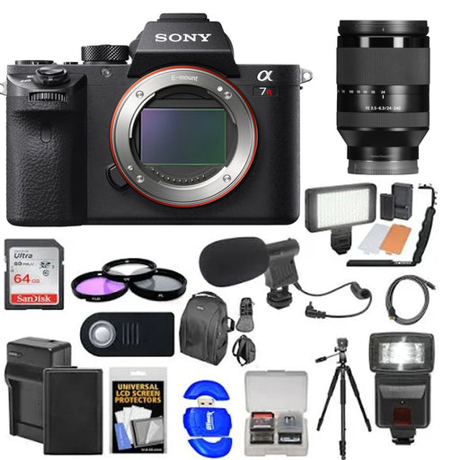 Sony Alpha a7R II Mirrorless Digital Camera with FE 24-240mm Lens | 64GB Card | Battery | Charger | Case | Flash | LED | Tripod | Kit