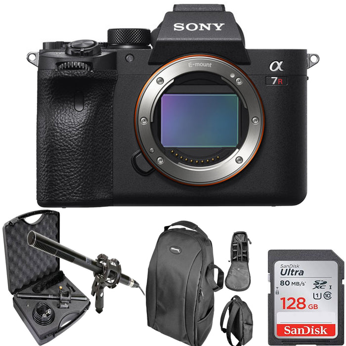 Sony Alpha a7R IV Mirrorless Digital Camera (Body Only) with Microphone Kit| 128GB Memory Card | DSLR Backpack Bundle
