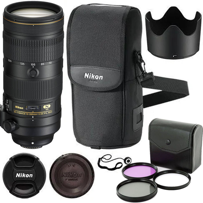 Nikon AF-S NIKKOR 70-200mm f/2.8E FL ED VR Lens USA with 77MM (CPL, UV, FLD) Filter Kit Package