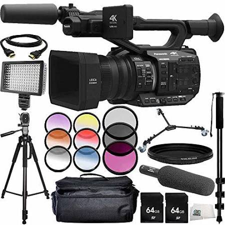 Panasonic AG-UX90 4K/HD Professional Camcorder with Audio-Technica AT875R Line and Gradient Condenser Microphone 14pc Accessory Bundle - Includes 2x