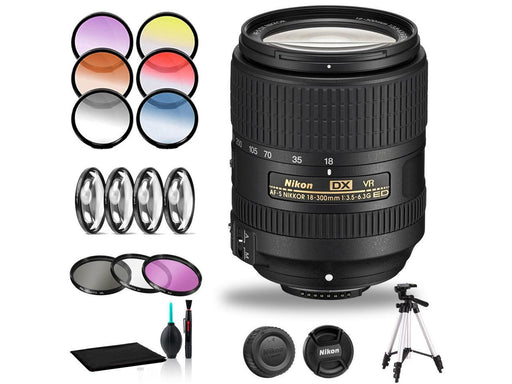 Nikon AF-S DX NIKKOR 18-300mm f/3.5-6.3G ED VR Lens Includes Filter Kits and Tripod (Intl Model) - NJ Accessory/Buy Direct & Save