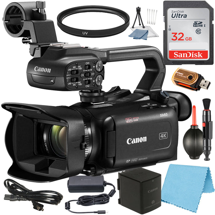 Canon XA60 Professional UHD 4K Camcorder with SanDisk 32GB Memory Card + UV Fliter + Accessory Bundle - NJ Accessory/Buy Direct & Save