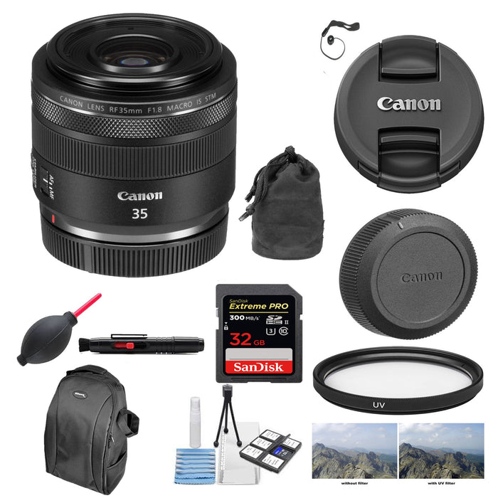 Canon RF 35mm f/1.8 IS Macro STM Bundle Backpack &amp; 32GB Memory Card and more