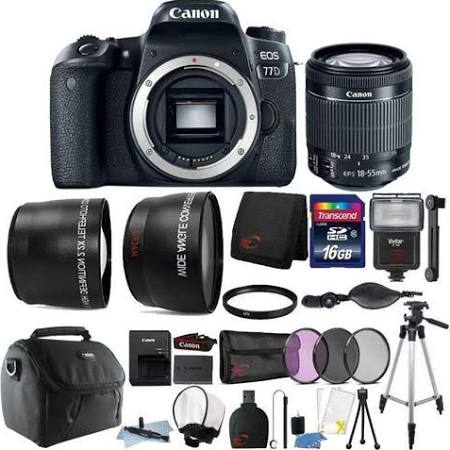 Canon EOS 77D 24.2MP Digital SLR Camera with 18-55mm Lens and 16GB Accessory Kit