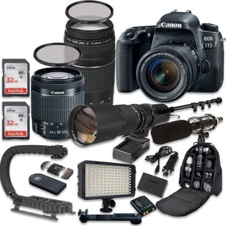 Canon EOS 77D DSLR Camera Bundle with Canon EF-S 18-55mm f/3.5-5.6 Is STM Lens + Canon EF 75-300mm f/4-5.6 III Lens + 500mm f/8 Preset Lens