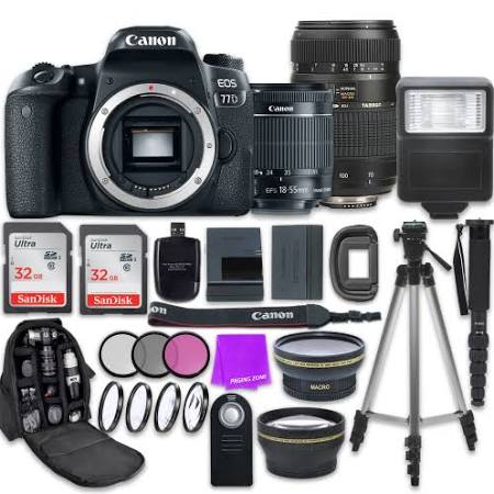 Canon EOS 77D 24.2 MP Digital SLR Camera with Wi-Fi &amp; Bluetooth + Canon EF-S 18-55mm Is STM Lens + Tamron Zoom 70-300mm f/4-5.6 Lens + Accessory