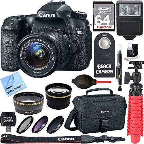 Canon EOS 70D/80D CMOS DSLR Camera w/EF-S 18-55mm F3.5-5.6 IS STM Lens Kit  Accessory Bundle 64GB SDXC Memory DSLR Photo Bag Wide Angle Lens 2x
