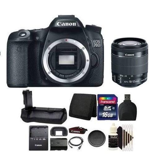 Canon EOS 70D/80D 20.2MP Digital Camera with Battery Grip 16GB Accessory Kit