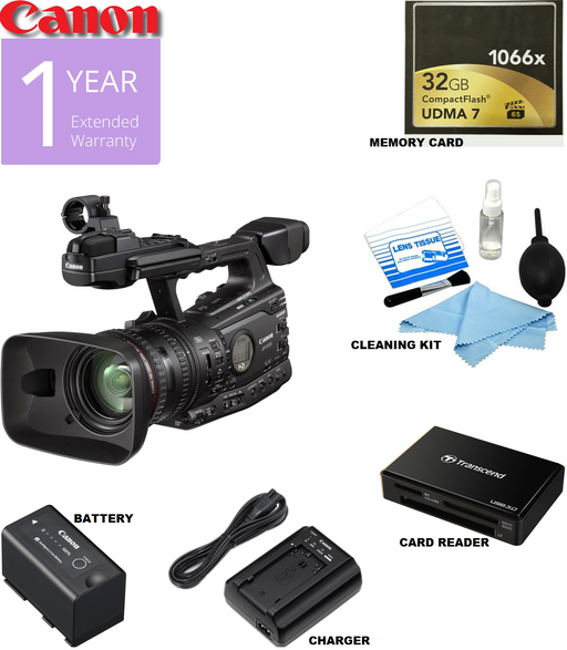 Canon XF300 HD 1080i Professional Camcorder with Sandisk Extreme Pro 32GB CF Card | CF Card Reader &amp; Cleaning Kit Bundle
