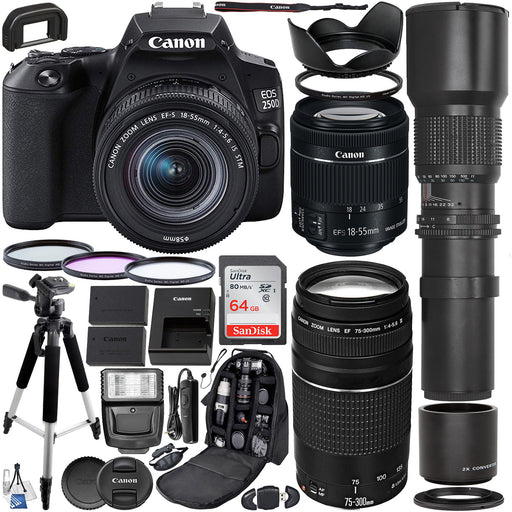 Canon EOS Rebel SL3/250D DSLR Camera with 18-55mm & 75-300mm Canon Lenses & 500mm Lens & Premium Accessory Bundle