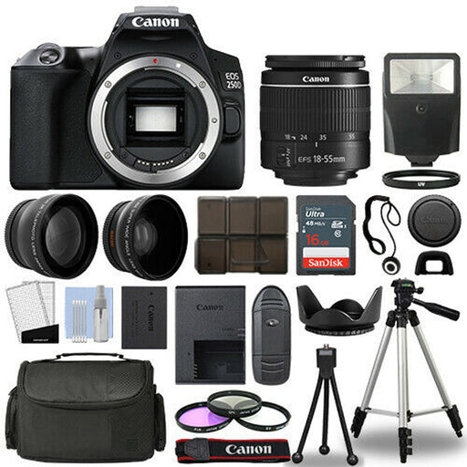 Canon EOS Rebel SL3/250D DSLR Camera with | 3 Lens Kit Canon 18-55mm | Sandisk 16GB | Flash &amp; More