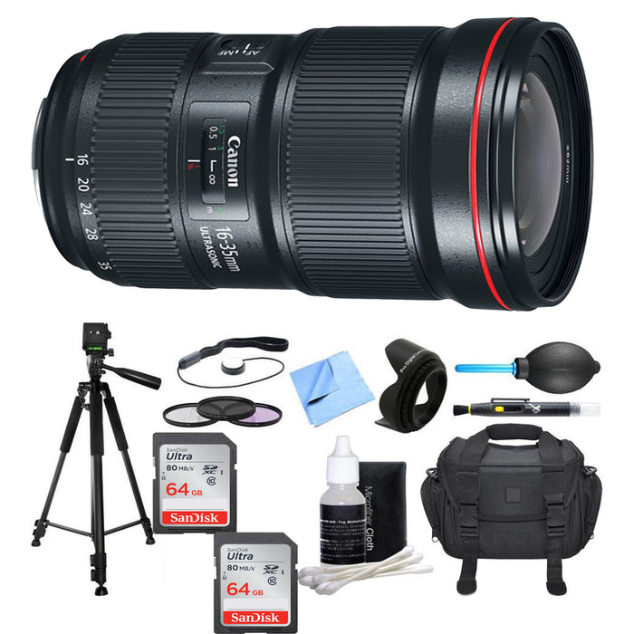Canon EF 16-35mm f/2.8L III USM Lens with 2x Sandisk 64GB Memory Cards | Case | Tripod &amp; More