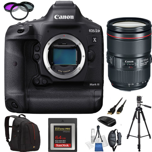 Canon EOS-1D X Mark III DSLR Camera with 24-105mm f/4L IS II USM &amp; Essential Kit- Includes: SanDisk 64GB + 72&quot; Tripod | More
