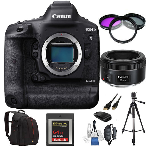 Canon EOS-1D X Mark III DSLR Camera with Canon EF 50mm f/1.8 STM Lens &amp; Essential Kit- Includes: SanDisk 64GB + 72&quot; Tripod | More