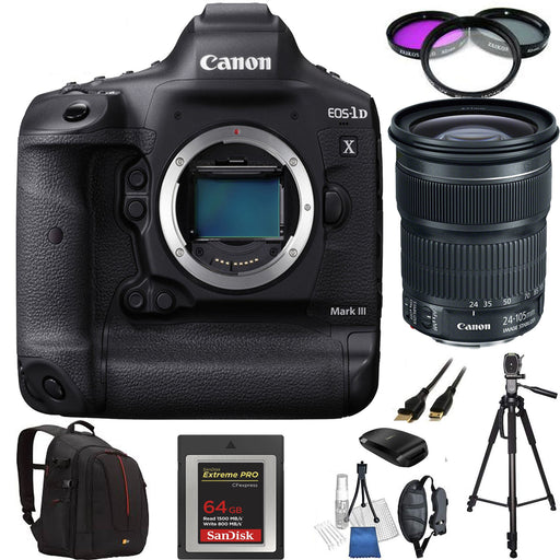 Canon EOS-1D X Mark III DSLR Camera with Canon 24-105MM STM & Essential Kit- Includes: SanDisk 64GB 72&quot; Tripod | More