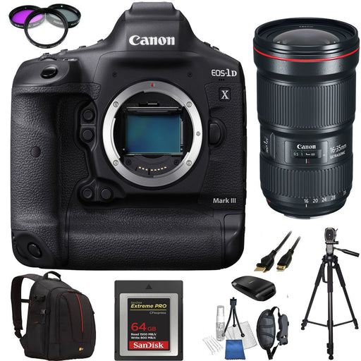 Canon EOS-1D X Mark III DSLR Camera with Canon EF 16-35mm f/2.8L III &amp; Essential Kit- Includes: SanDisk 64GB + 72&quot; Tripod | More