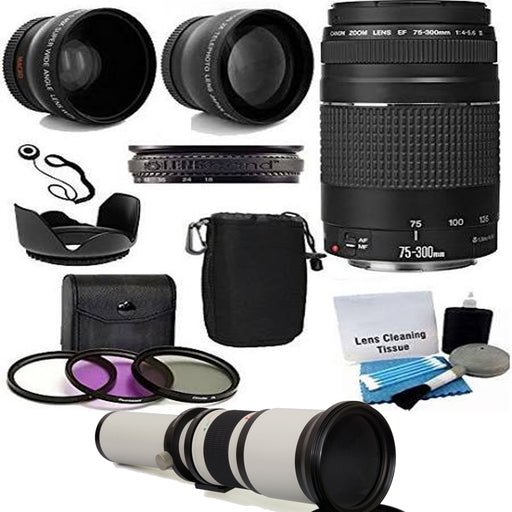 Canon 75-300mm f/4.0-5.6 EF III Lens with with 650-300mm Telephoto Lens Bundle