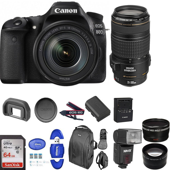 Canon EOS 80D DSLR Camera with 18-135mm Lens | 70-300mm USM | 64GB Memory Card And More Kit
