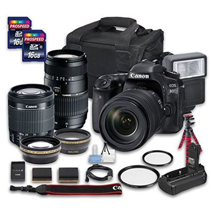 Canon EOS 80D DSLR Camera w/ Canon EF-S 18-55mm f/3.5-5.6 IS STM Lens + Tamron Zoom Telephoto AF 70-300mm f/4-5.6 Macro Autofocus Lens