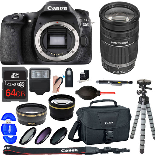 Canon EOS 80D with 18-200mm IS Lens with Sandisk 64GB Memmory Card Starter Essential Bundle