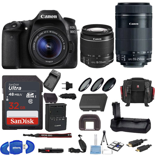 Canon Eos 80D DSLR Camera with 18-55mm &amp; 55-250mm Lenses &amp; 32GB Deluxe