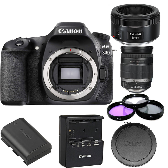 Canon EOS 80D with 18-200mm IS Lens & Canon EF 50mm f/1.8 STM Lens with  Filter Kit