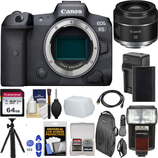 Canon EOS R5 Mirrorless Digital Camera with Canon RF 50mm f/1.8 STM Lens with 64GB Additional Accessories Bundle