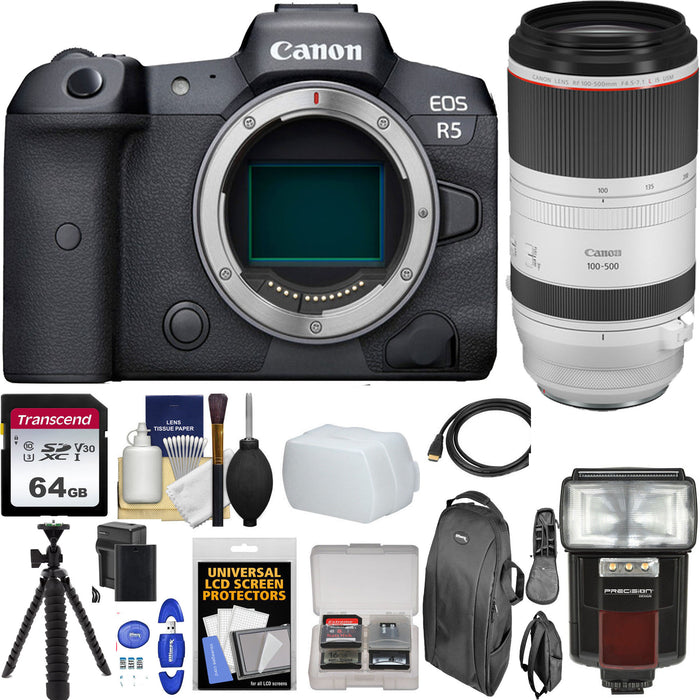 Canon EOS R5 Mirrorless Digital Camera with Canon RF 100-500mm f/4.5-7.1L IS USM with 64GB Additional Accessories Bundle
