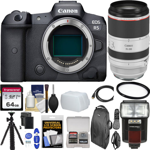 Canon EOS R5 Mirrorless Digital Camera with Canon RF 70-200mm f/2.8L IS USM with 64GB Additional Accessories Bundle