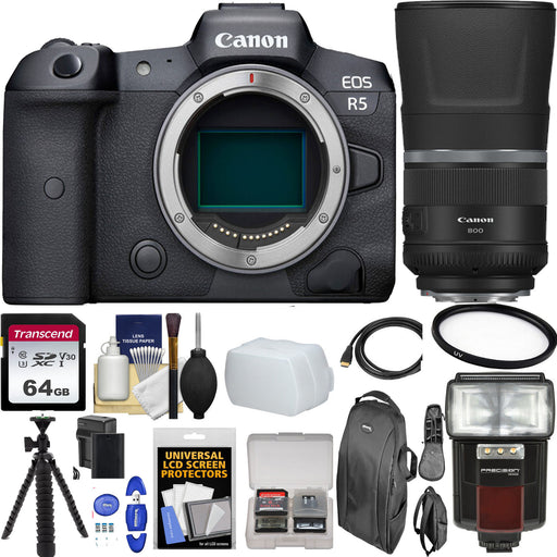 Canon EOS R5 Mirrorless Digital Camera with Canon RF 800mm f/11 IS STM with 64GB Additional Accessories Bundle