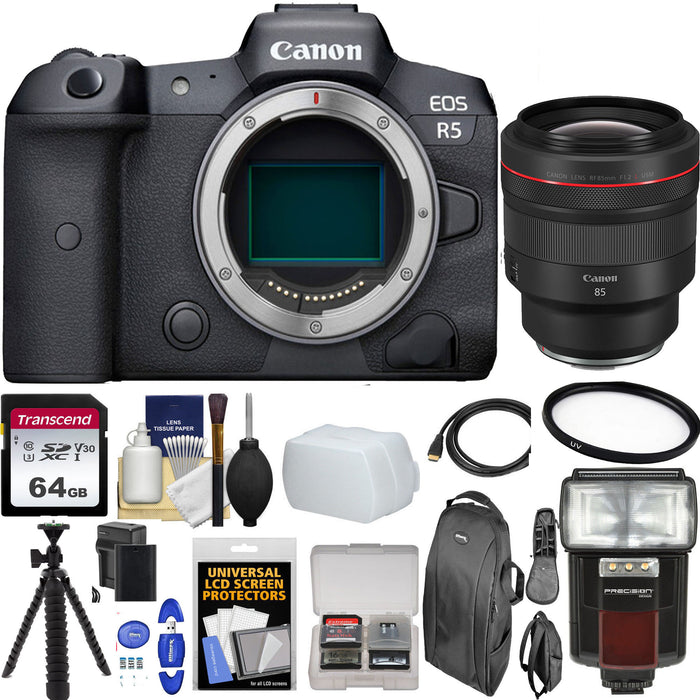 Canon EOS R5 Mirrorless Digital Camera with Canon RF 85mm f/1.2L USM with 64GB Additional Accessories Bundle
