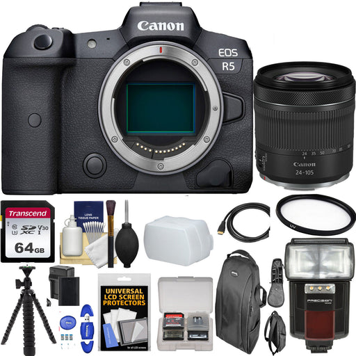 Canon EOS R5 Mirrorless Digital Camera with Canon RF 24-105mm f/4-7.1 IS STM with 64GB Additional Accessories Bundle