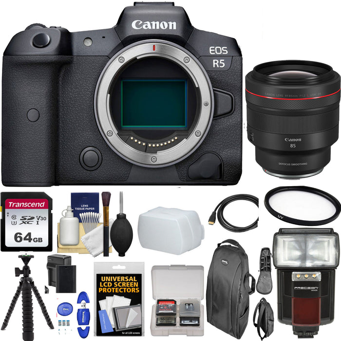 Canon EOS R5 Mirrorless Digital Camera with Canon RF 85mm f/1.2L USM DS with 64GB Additional Accessories Bundle