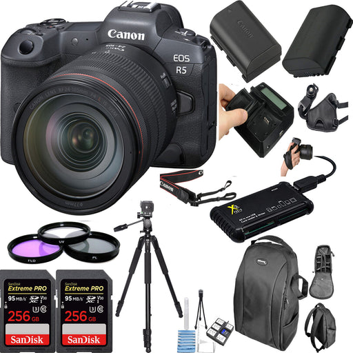 Canon EOS R5 Mirrorless Digital Camera with 24-105mm f/4L Lens with 2x Sandisk 256GB Memory Cards Essential Package