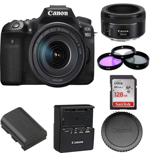 Canon EOS 90D DSLR Camera with 18-135mm Lens | Canon EF 50mm f/1.8 STM Lens | SanDisk 128GB Bundle