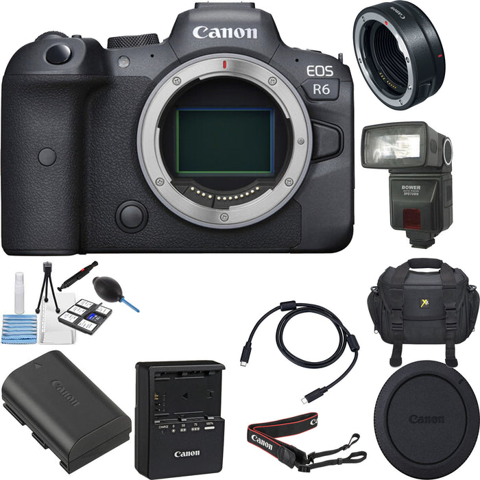Canon EOS R6 Mirrorless Digital Camera (Body Only) with Mount Adapter EF-EOS R Starter Bundle