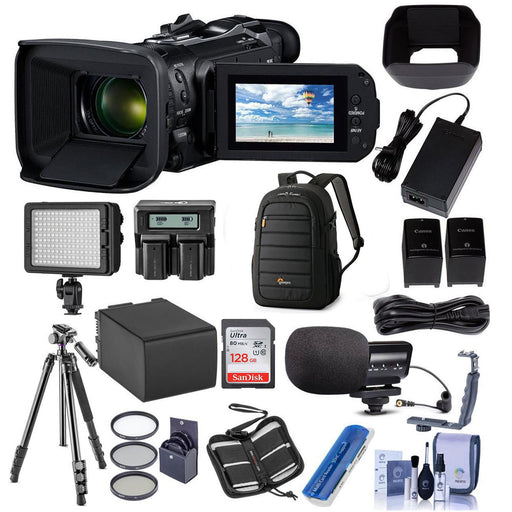 Canon Vixia HF G60 UHD 4K Camcorder with Bundle With Video Bag, 128GB SDXC U3 Card, Spare Battery, Video Mic, LED Light