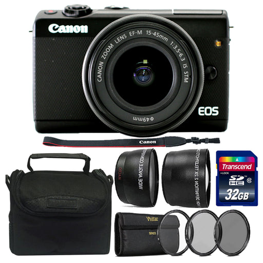 Canon EOS M100 Mirrorless Digital Camera with 15-45mm Lens (Black) and 32GB Accessory Kit