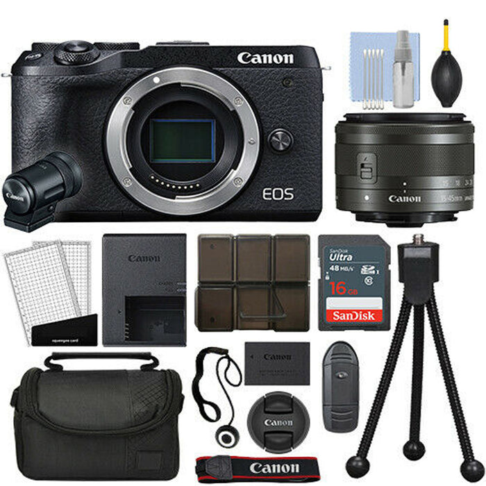 Canon EOS M6 Mark II Mirrorless Digital Camera &amp; 15-45mm Lens with 16GB Starter Package
